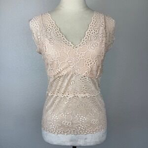 Womens Y2K Boho Full Lace V Neck Sleeveless Tank Top Blouse Peach Layering Top‎